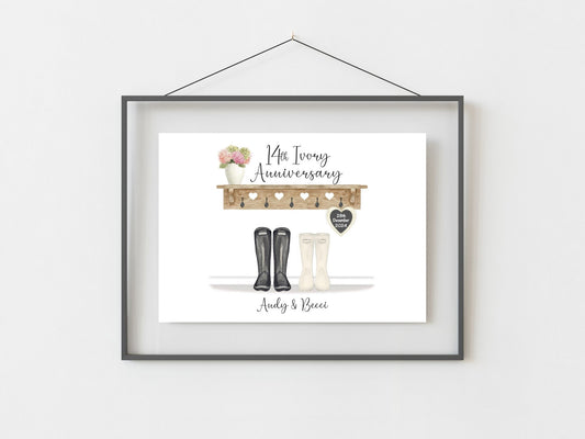 14th Anniversary Gift Personalised Ivory Wedding Anniversary Print
