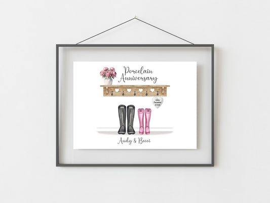 18th Anniversary Gift Personalised Porcelain Wedding Anniversary Print