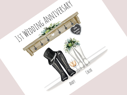 First Wedding Anniversary Gift, Doodle Daisy, Personalised Print, Zoomed in Image of product