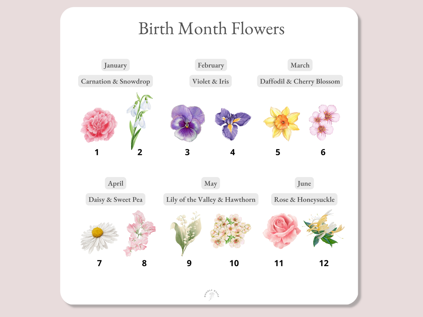 Personalised Gifts for Grandma – Birth Flower Print | Custom Name Art Gift