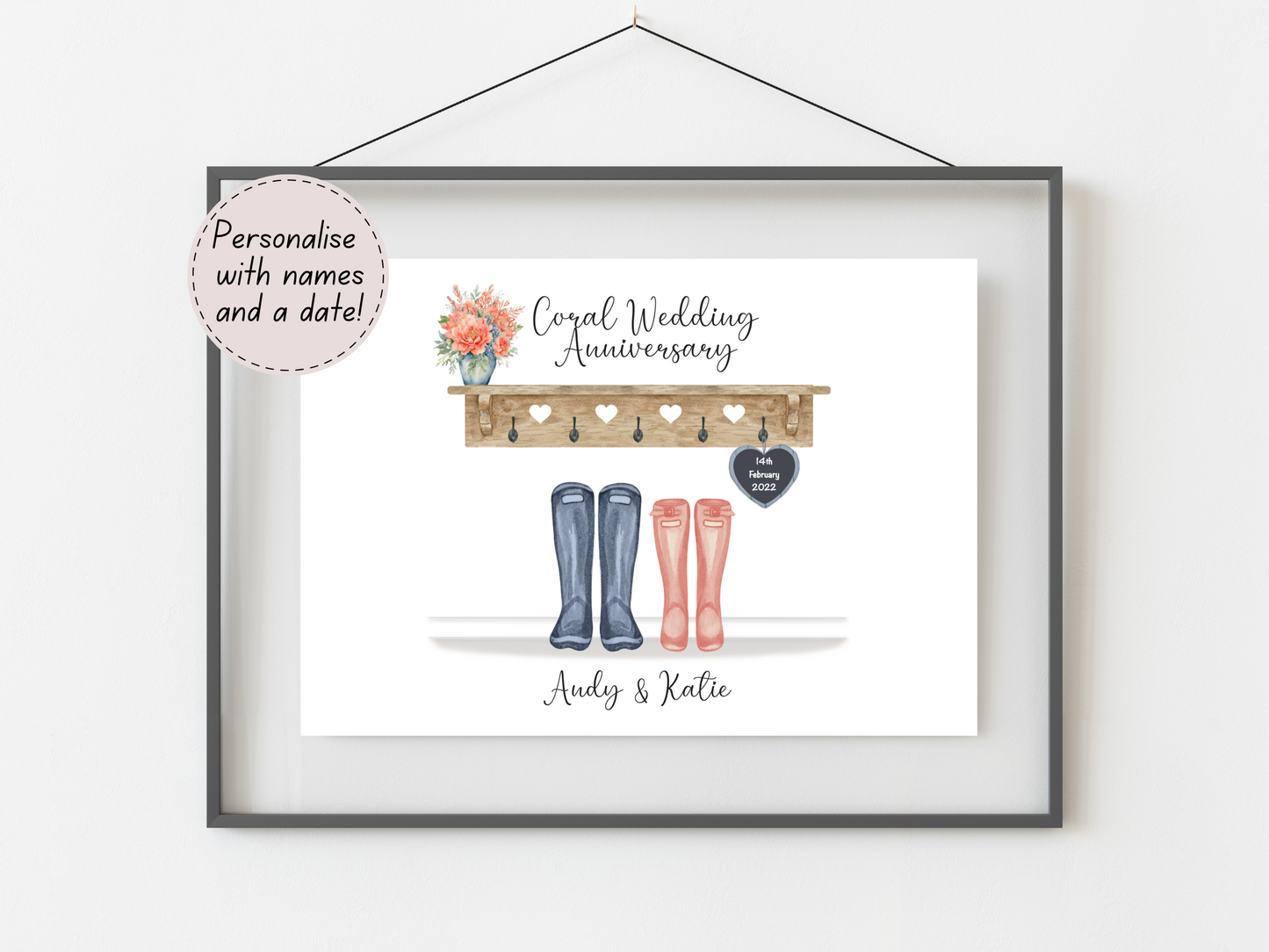 Personalised 35th Wedding Anniversary Gift Print | Coral Anniversary Keepsake | Custom Names & Date