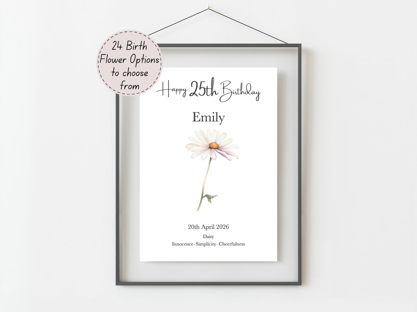 25th Birthday Gift – Birth Flower Print Personalised