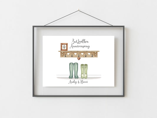 3rd Anniversary Gift Personalised Leather Anniversary Print