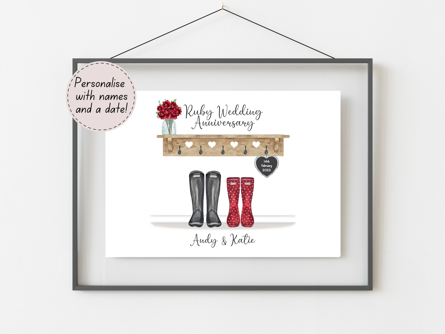 Personalised 40th Wedding Anniversary Gift Print | Ruby Anniversary Keepsake | Custom Names & Date