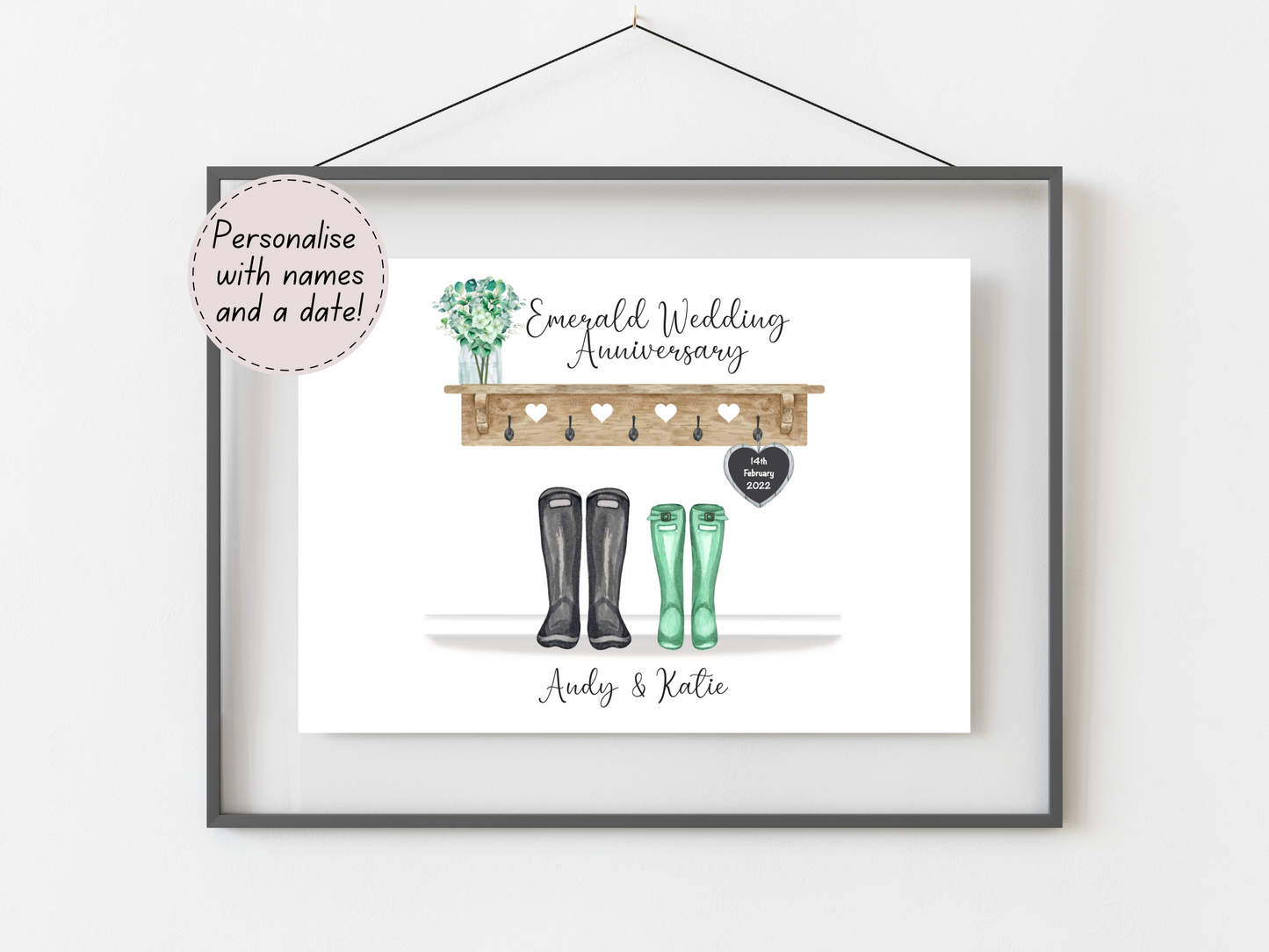 Personalised 55th Wedding Anniversary Gift Print | Emerald Anniversary Keepsake | Custom Names & Date