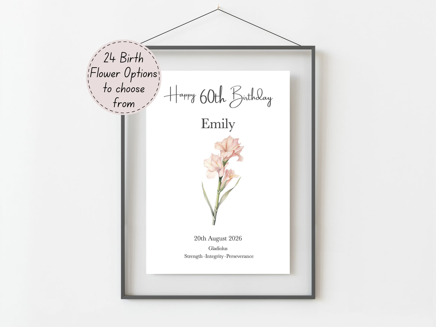 60th Birthday Gift – Birth Flower Print Personalised