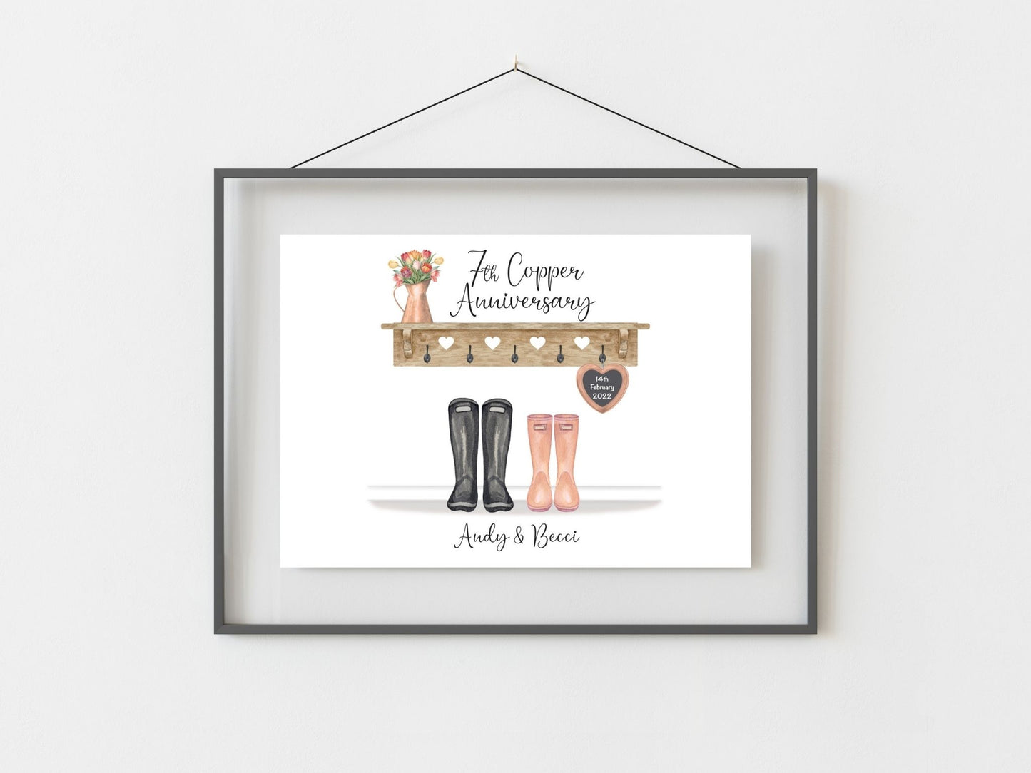 7th Anniversary Gift Personalised Copper Wedding Anniversary Print