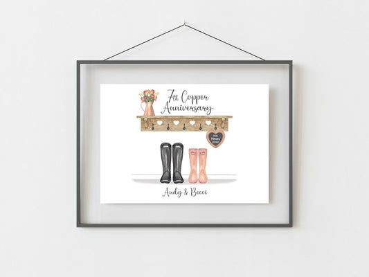 7th Anniversary Gift Personalised Copper Wedding Anniversary Print