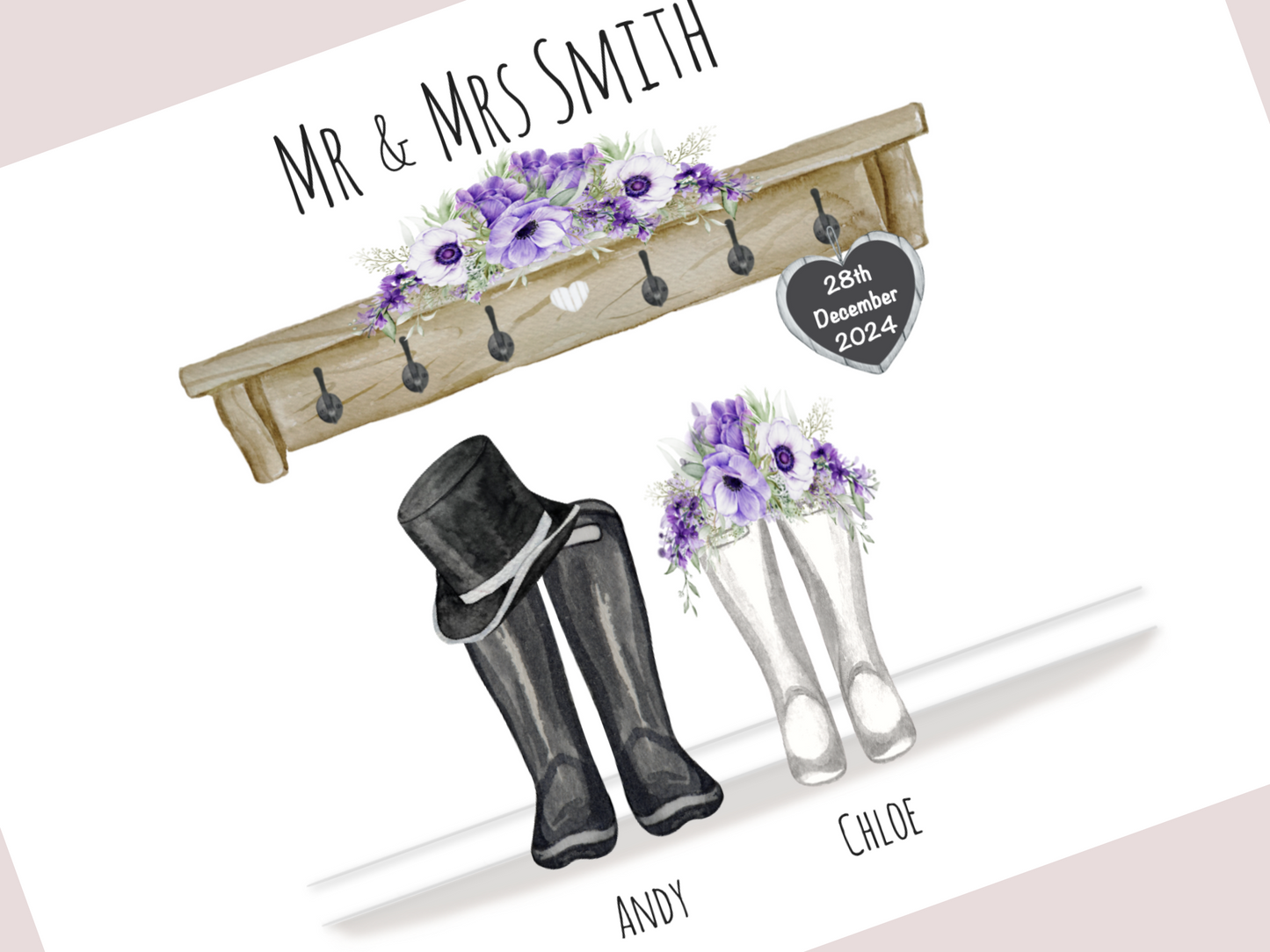 Personalised Wedding Gift | Custom Couple Names & Wedding Date | Purple