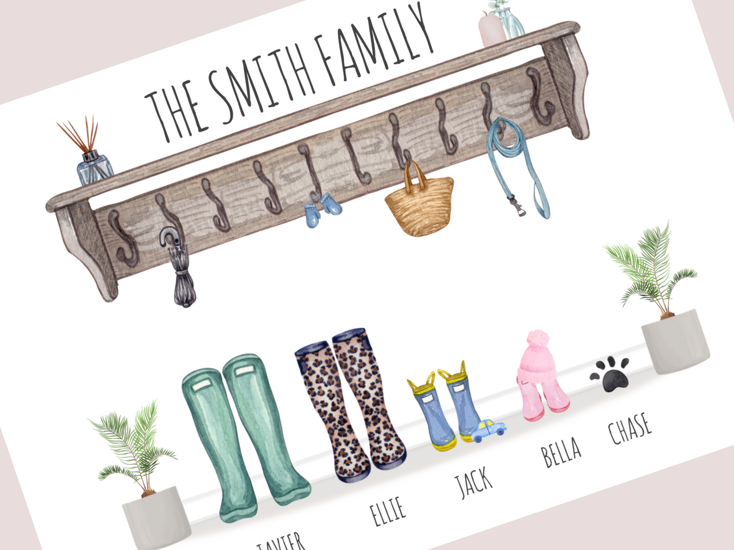 Family Gift Ideas - Custom Welly Boot Print With Names & Pets