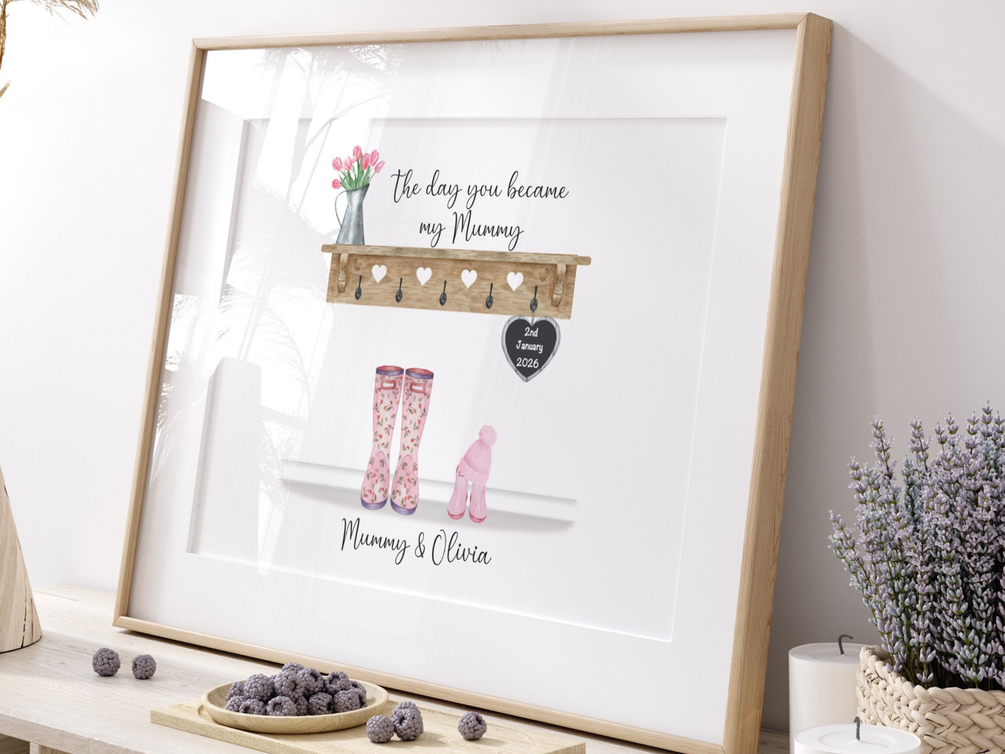 Personalised The Day You Became My Mummy Birth Date Welly Boot Print
