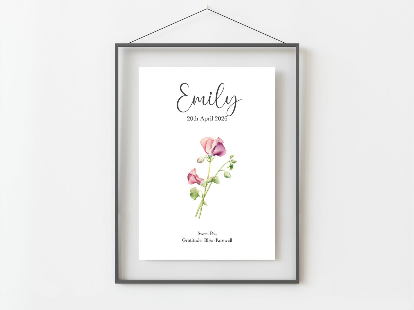 April Birthday Gift Personalised Birth Flower Print