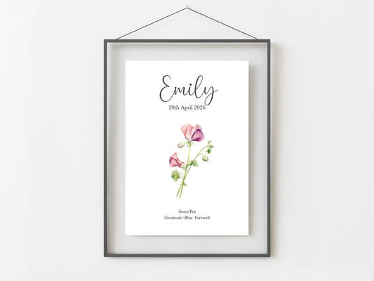 April Birthday Gift Personalised Birth Flower Print