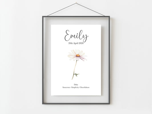 April Birthday Gift Personalised Birth Flower Print
