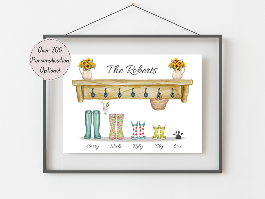 Family Print – Personalised Welly Boot Artwork for Loved Ones