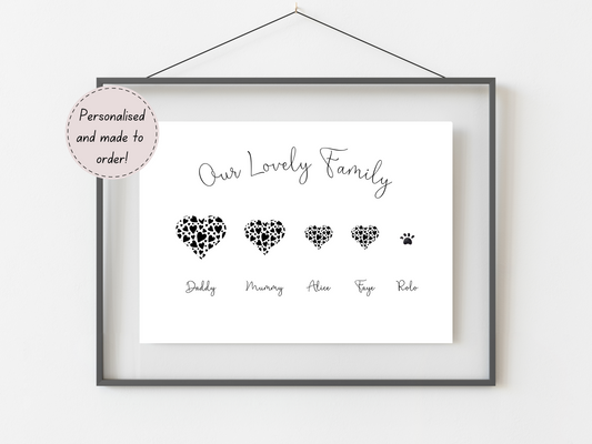 Gifts for Family | Personalised Heart Print | Custom Names & Wording