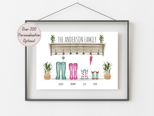 Gifts for Family – Personalised Welly Boot Print for Home Decor