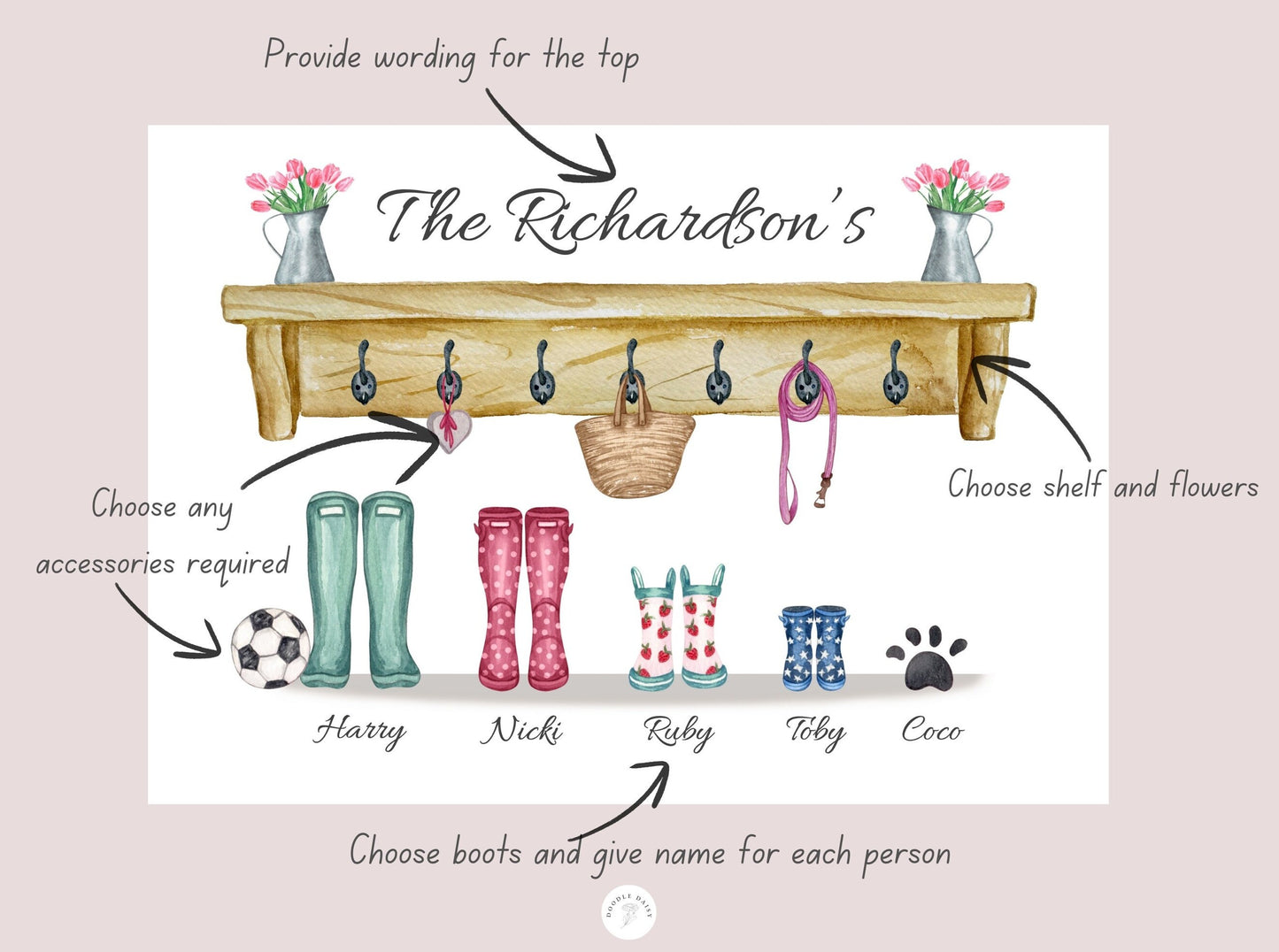 Family Print – Personalised Welly Boot Artwork for Loved Ones