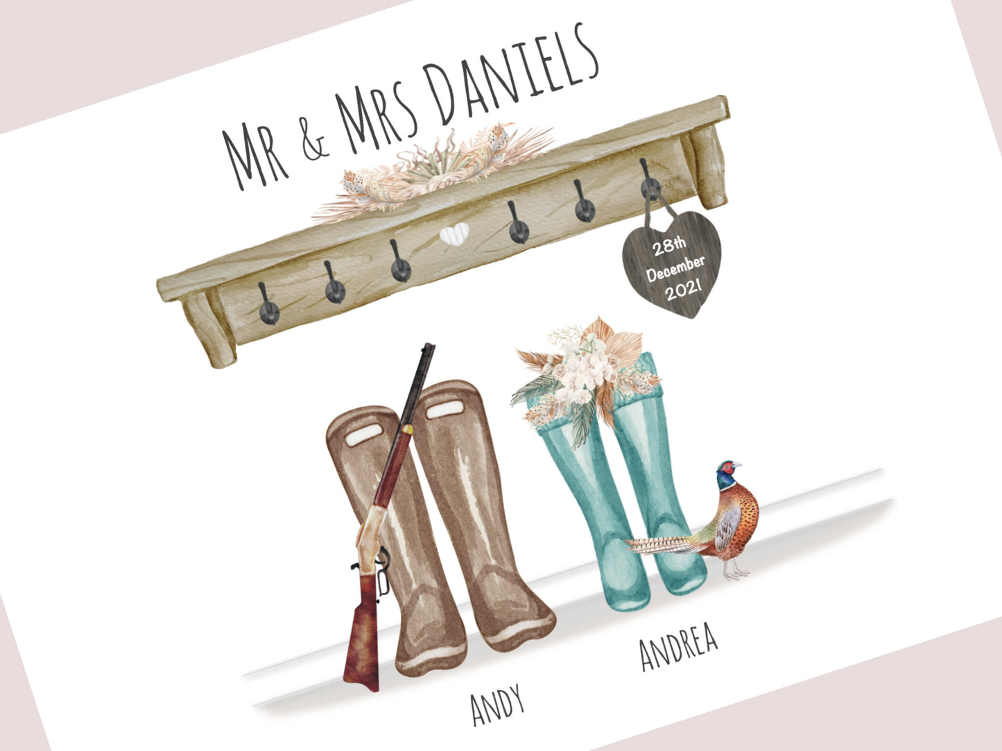 Personalised Country Wedding Gift | Custom Couple Names & Wedding Date