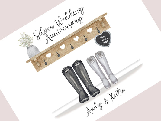 Personalised Silver Wedding Anniversary Gift Print | 25th Anniversary Keepsake | Custom Names & Date