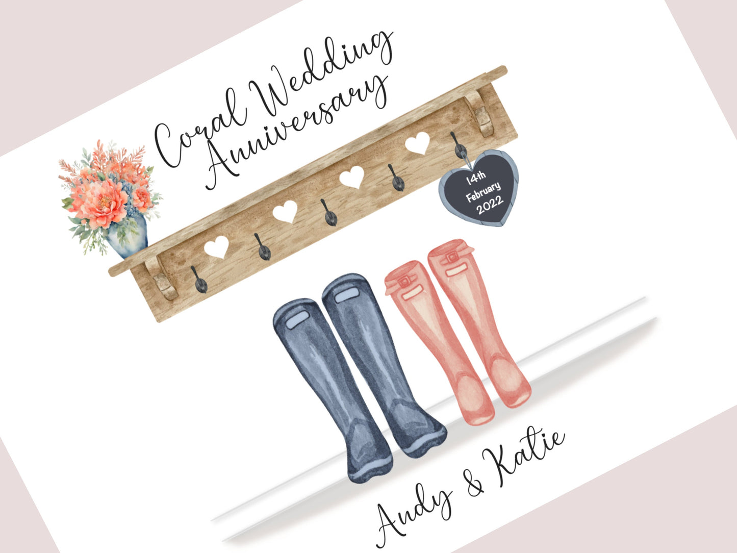 Personalised 35th Wedding Anniversary Gift Print | Coral Anniversary Keepsake | Custom Names & Date