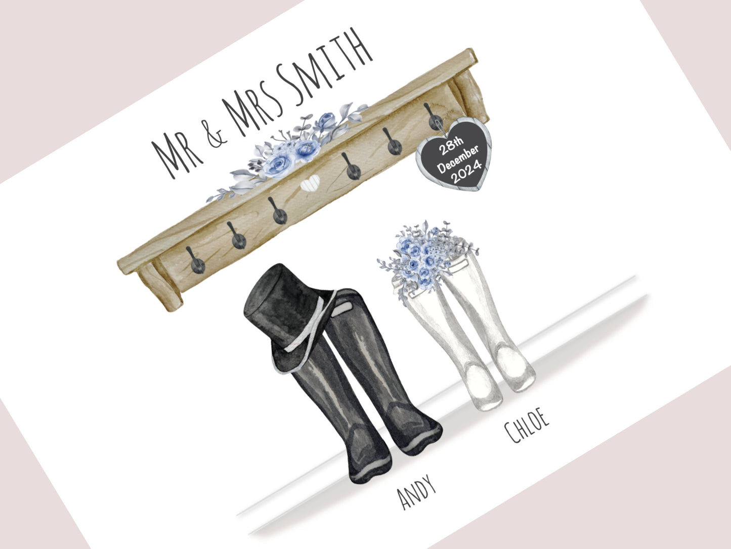 Personalised Wedding Gift | Custom Couple Names & Wedding Date | Blue