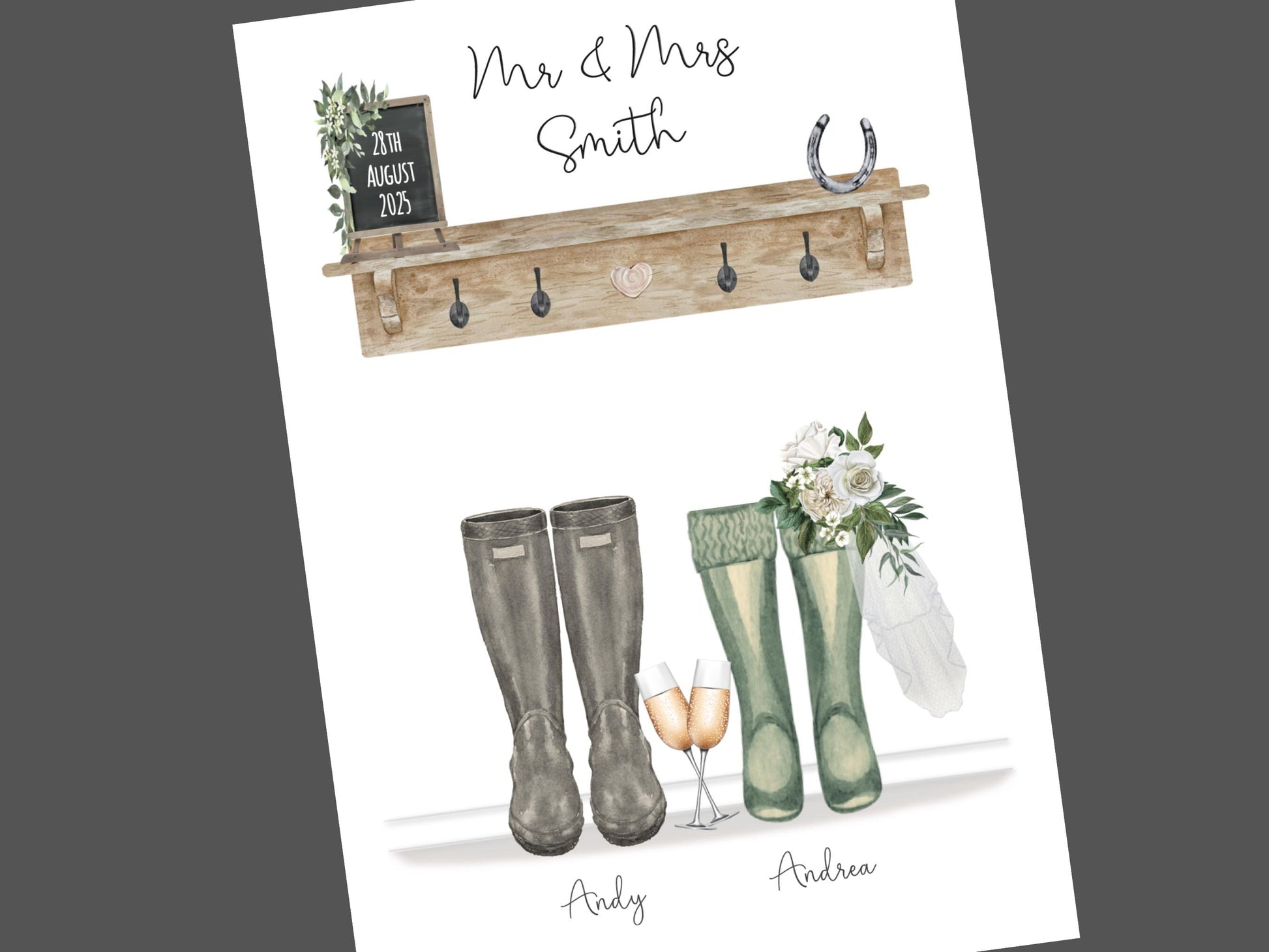 Country Wedding Gift Personalised Print Home Decor Present For The Couple, Farm Wedding Gifts For Rustic Wedding, Mr and Mrs Newlywed Prints