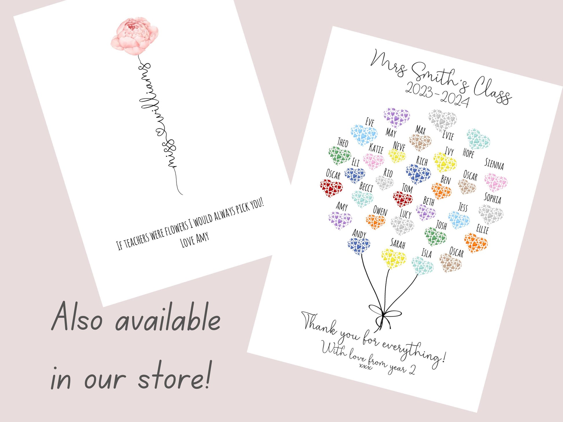 Personalised Teacher Whole Class Wildflower Print, Thank You Gift from Class of 2026, Teacher Appreciation End Of Year Present, A4, PDF
