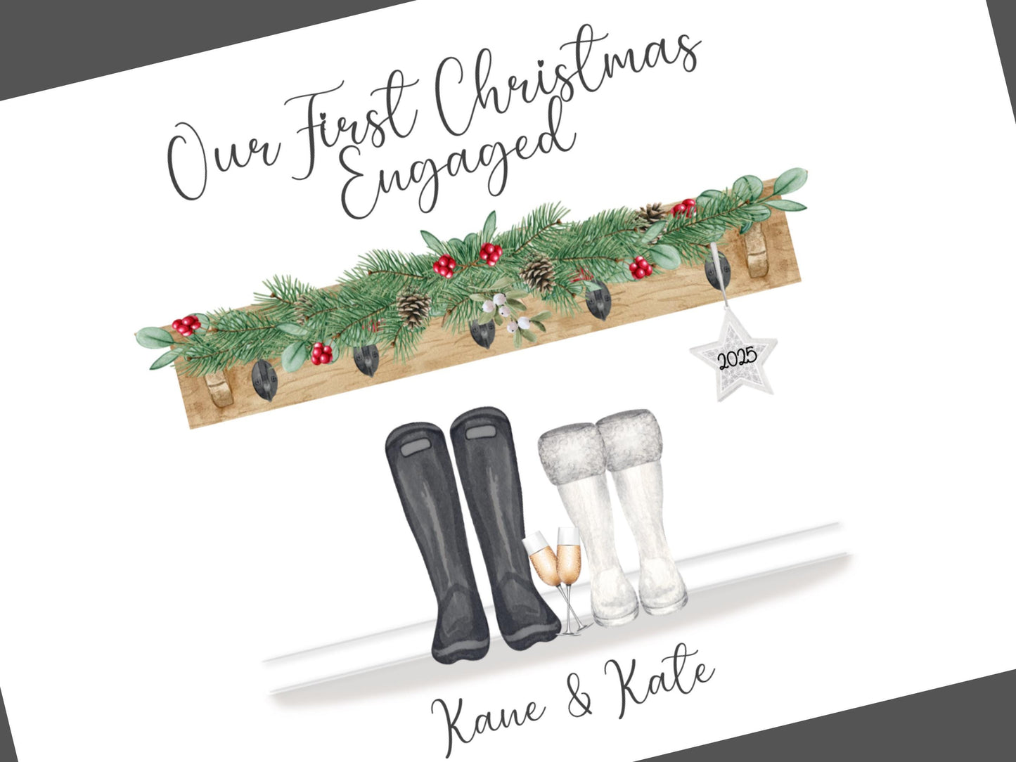First Christmas Engaged Print, Personalised Engagement Gift, Christmas Gift For Fiancé, Gift For Newly Engaged Friend, Festive Couple Gifts