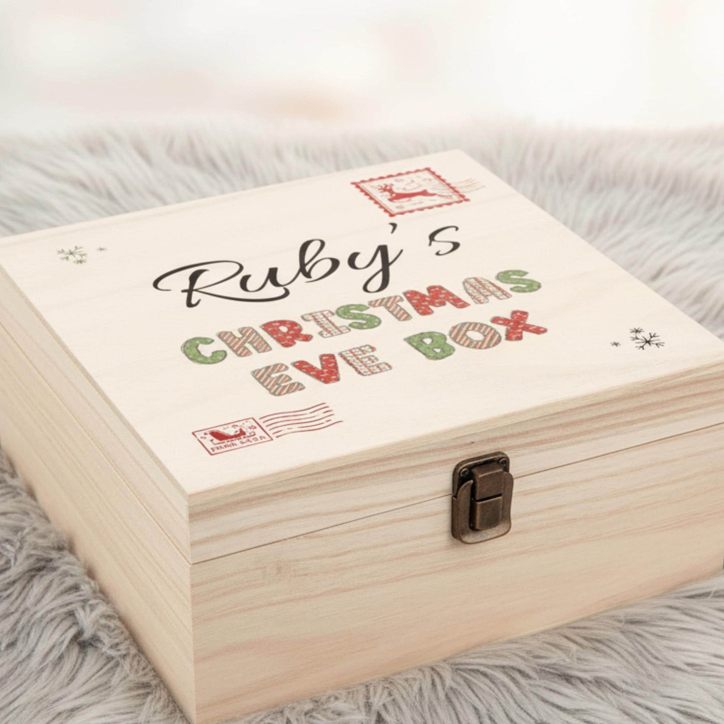 Personalised Wooden Christmas Eve Box – Printed Name Keepsake Box
