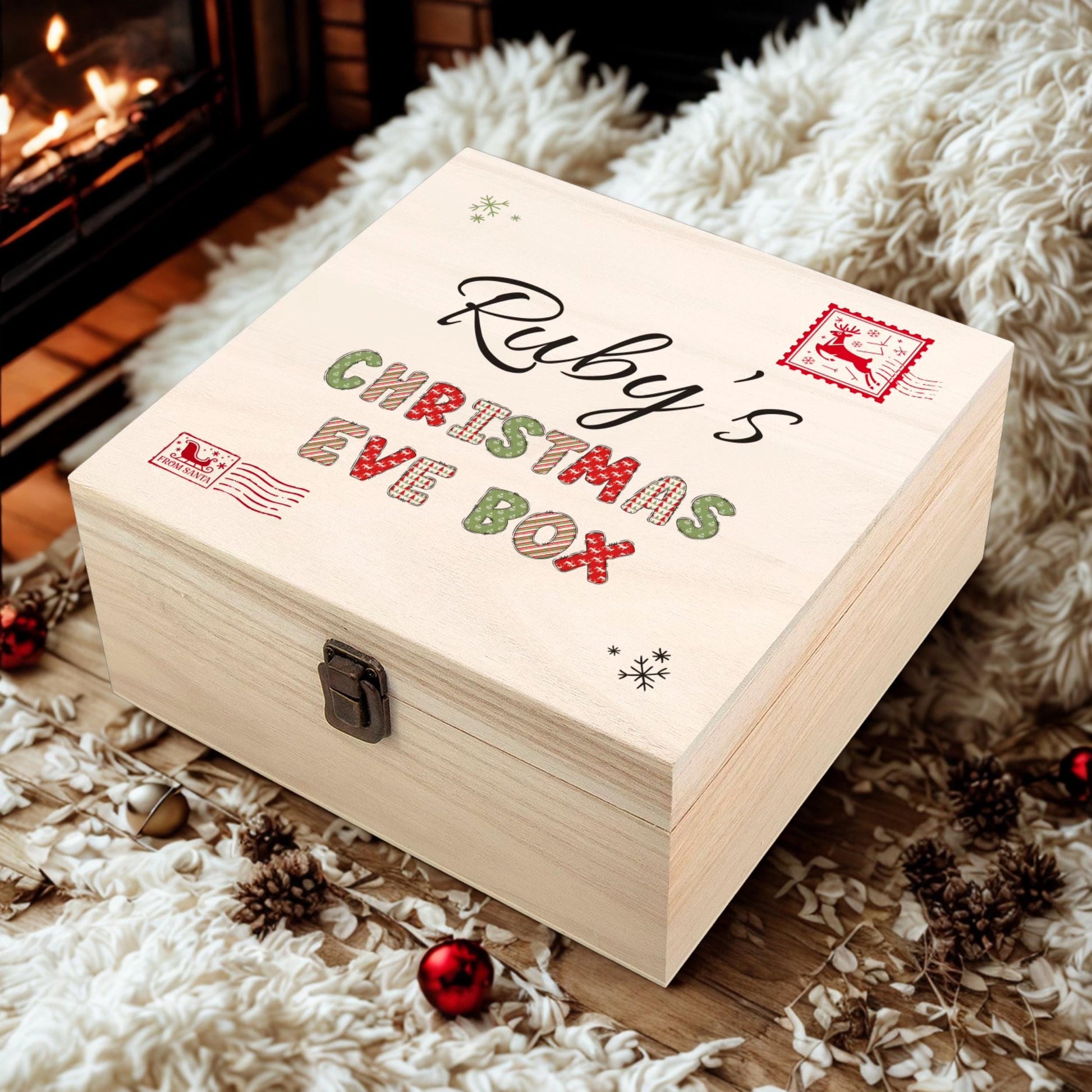 Personalised Wooden Christmas Eve Box – Printed Name Keepsake Box