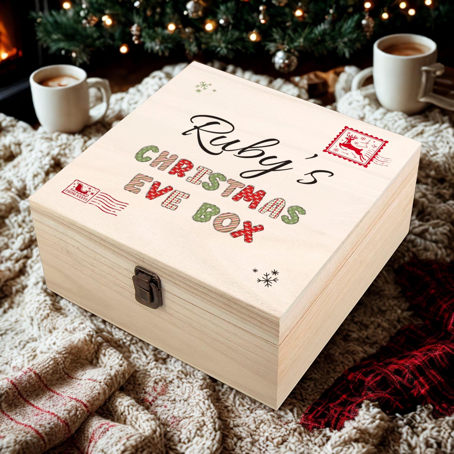 Personalised Wooden Christmas Eve Box – Printed Name Keepsake Box