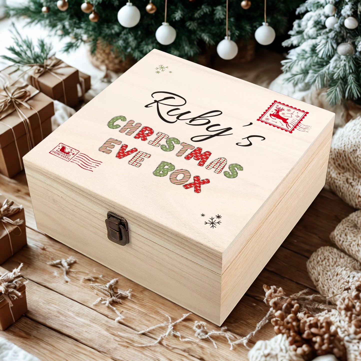 Personalised Wooden Christmas Eve Box – Printed Name Keepsake Box