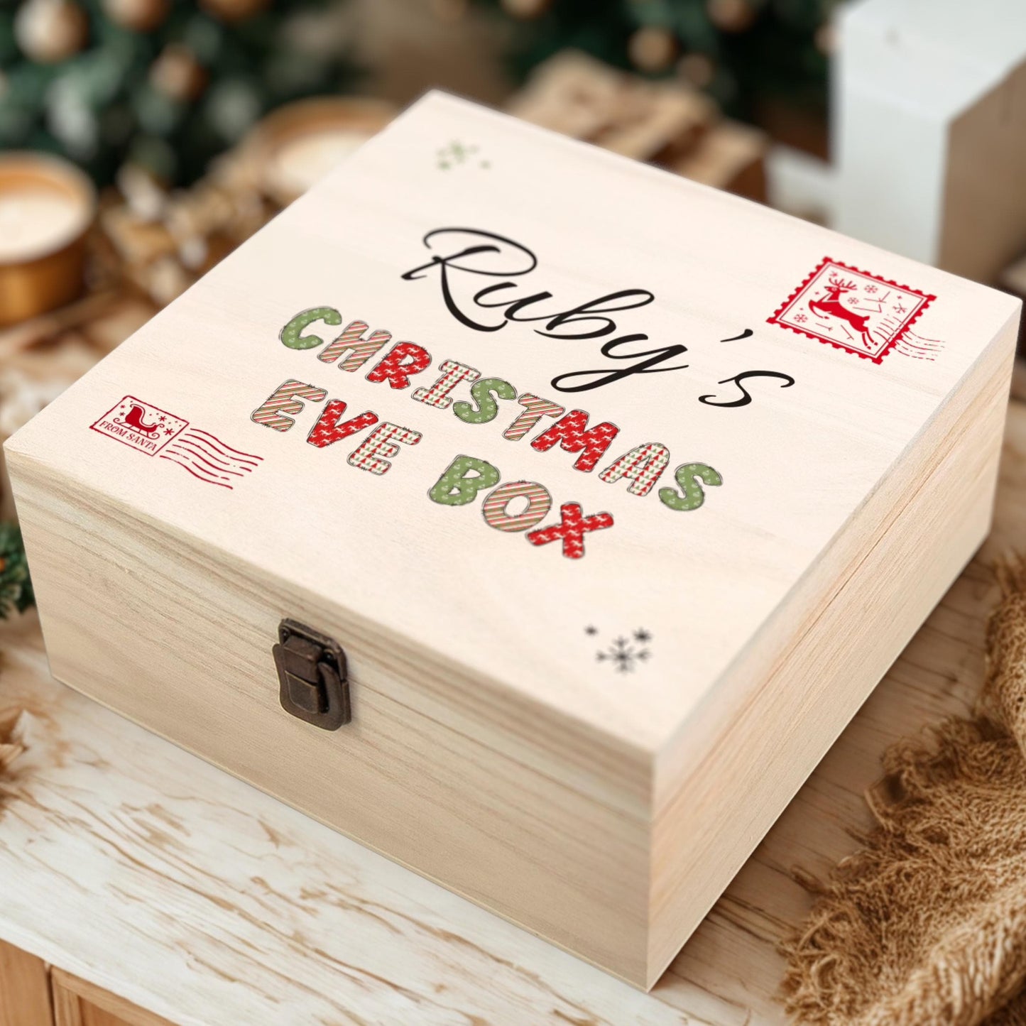 Personalised Wooden Christmas Eve Box – Printed Name Keepsake Box
