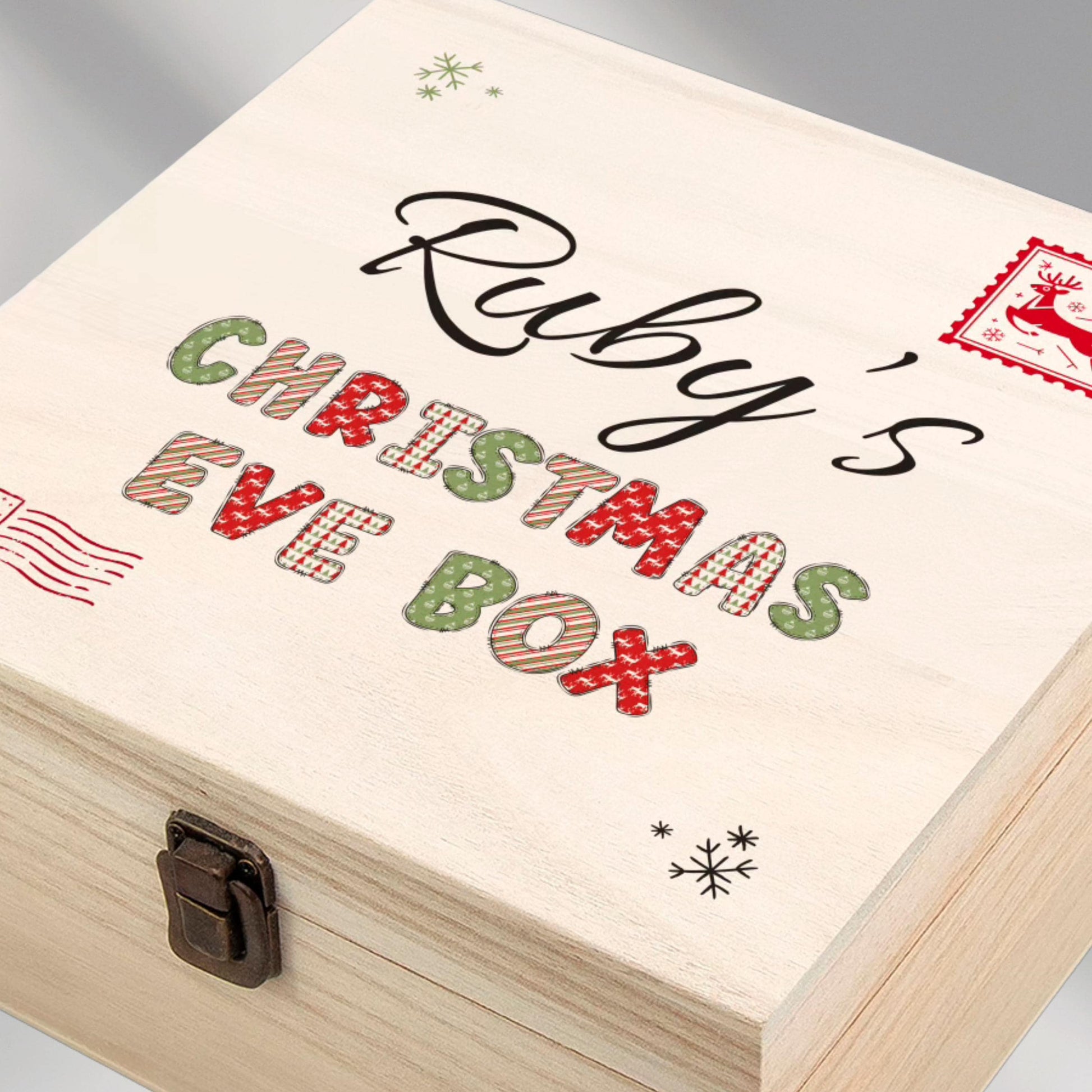 Personalised Wooden Christmas Eve Box – Printed Name Keepsake Box