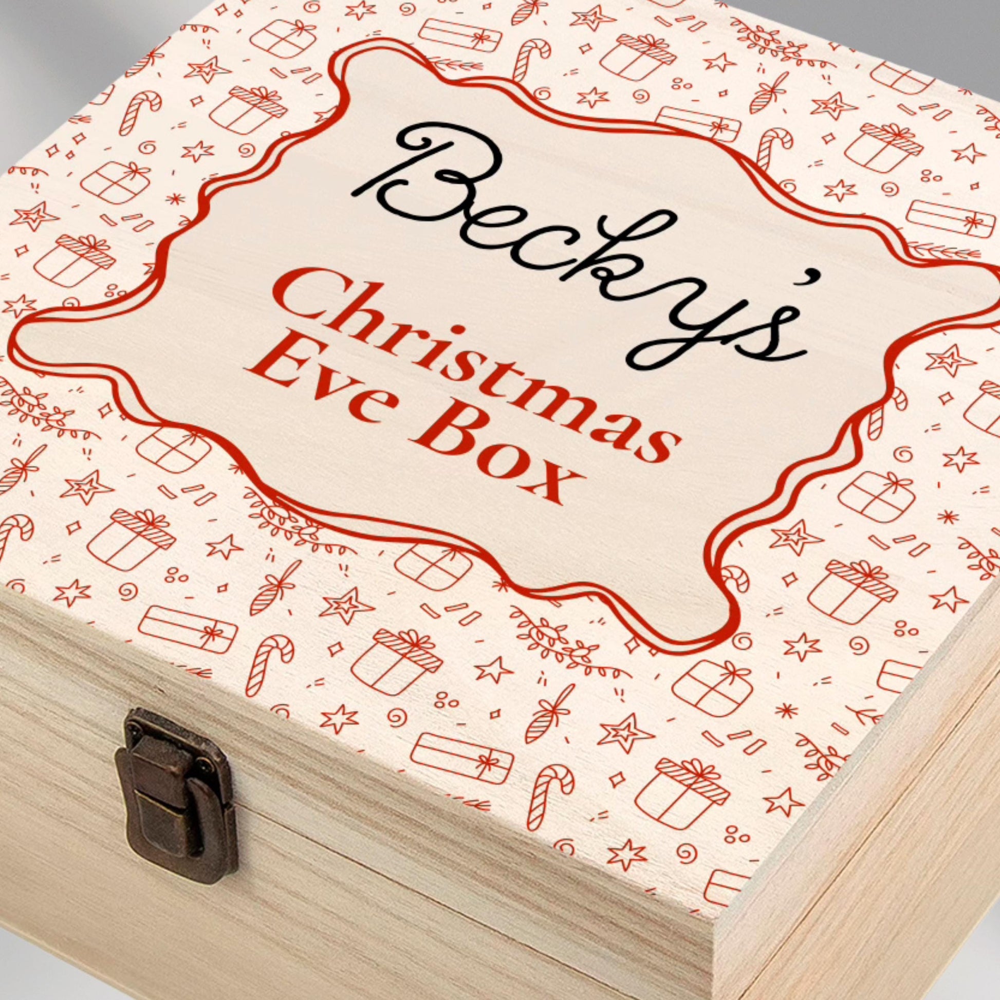 Personalised Wooden Christmas Eve Box – Printed Name Keepsake Box