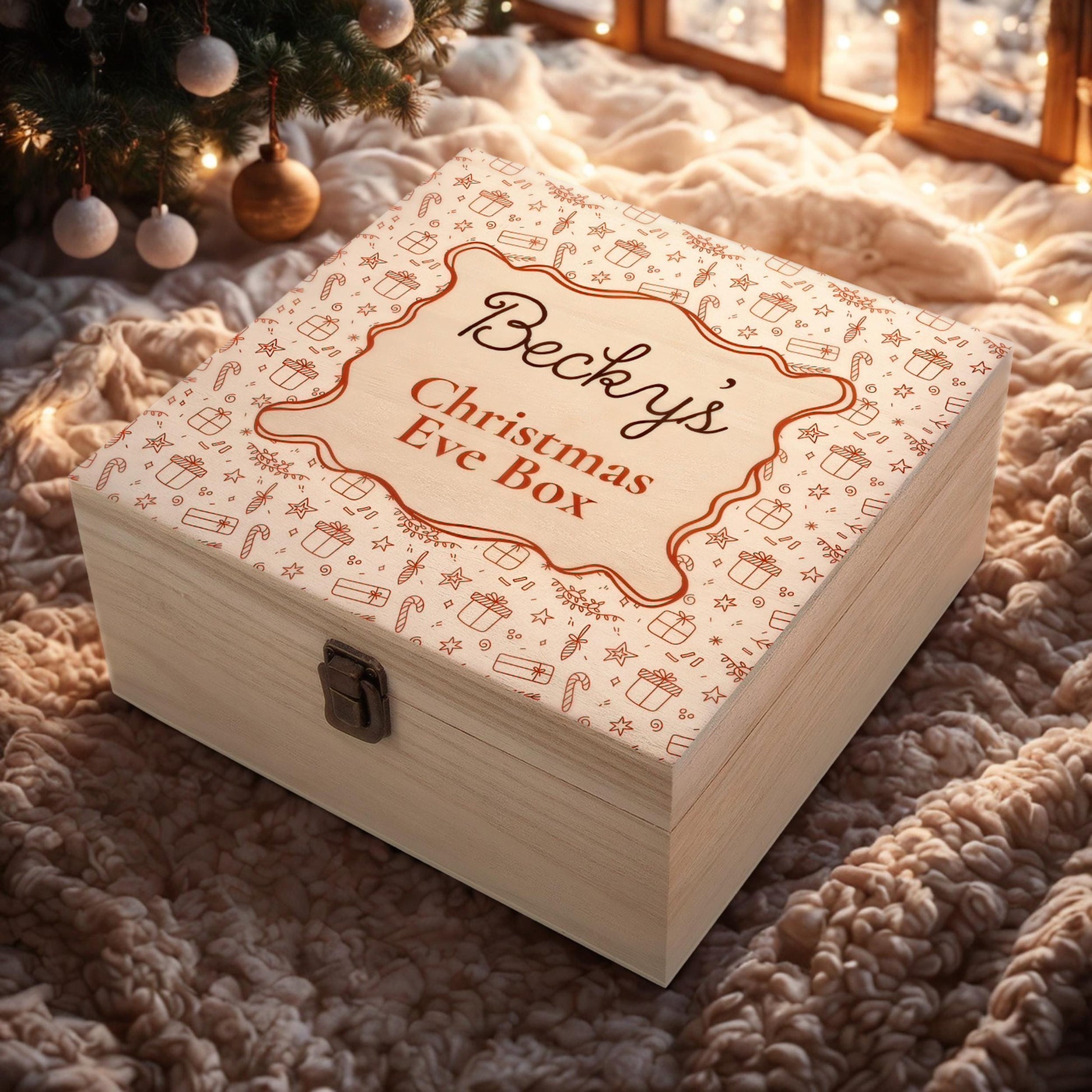 Personalised Wooden Christmas Eve Box – Printed Name Keepsake Box