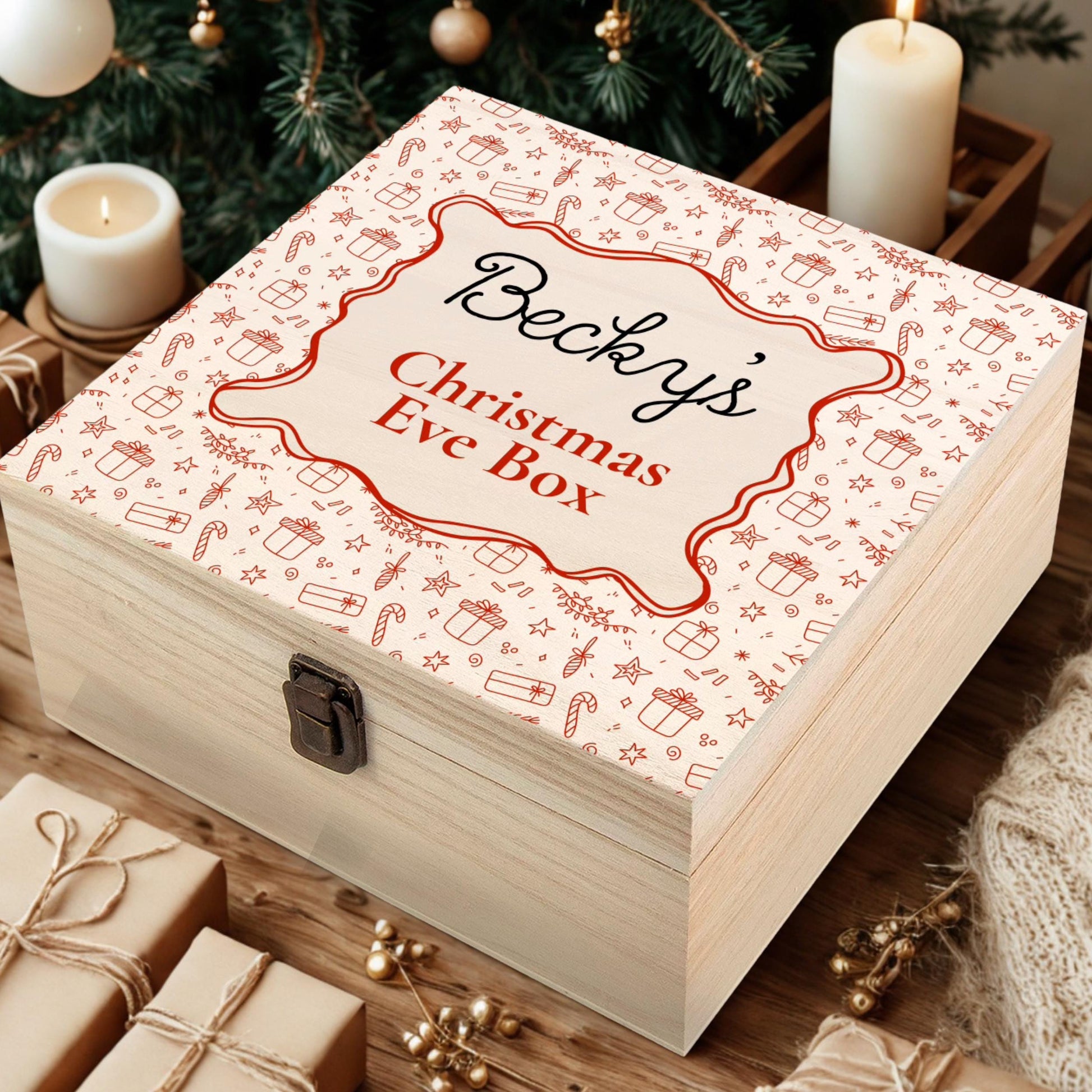 Personalised Wooden Christmas Eve Box – Printed Name Keepsake Box