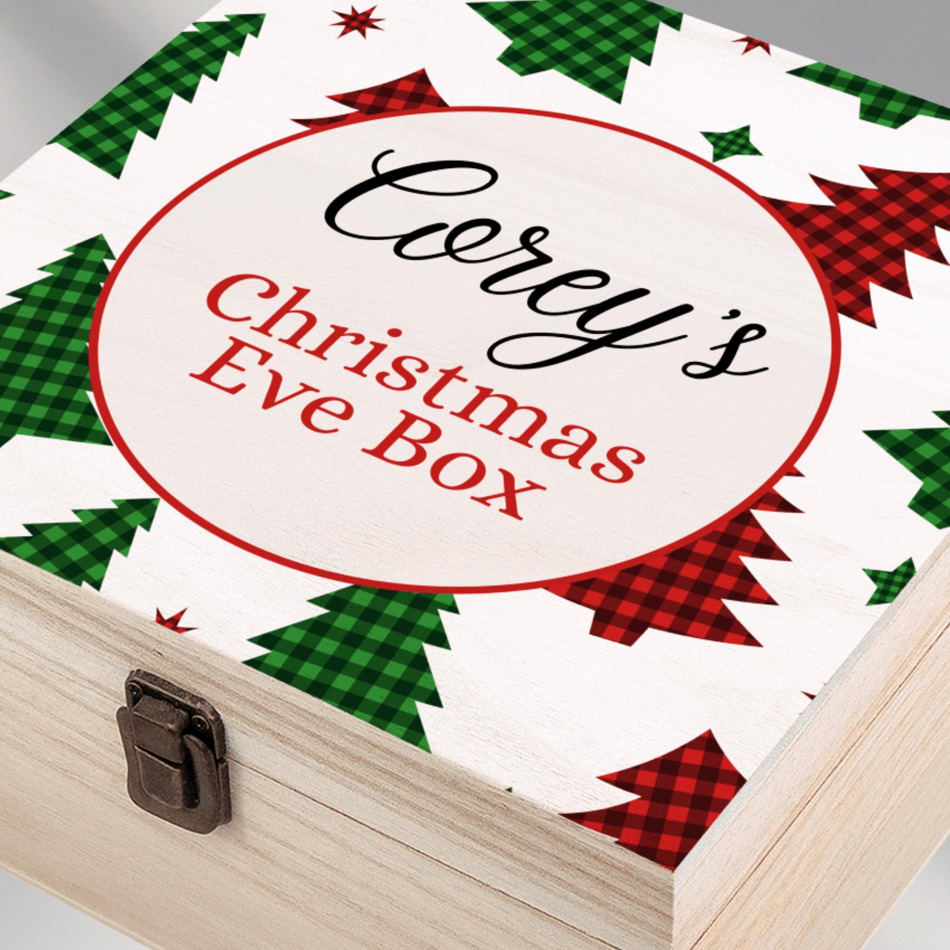 Personalised Wooden Christmas Eve Box – Printed Name Keepsake Box
