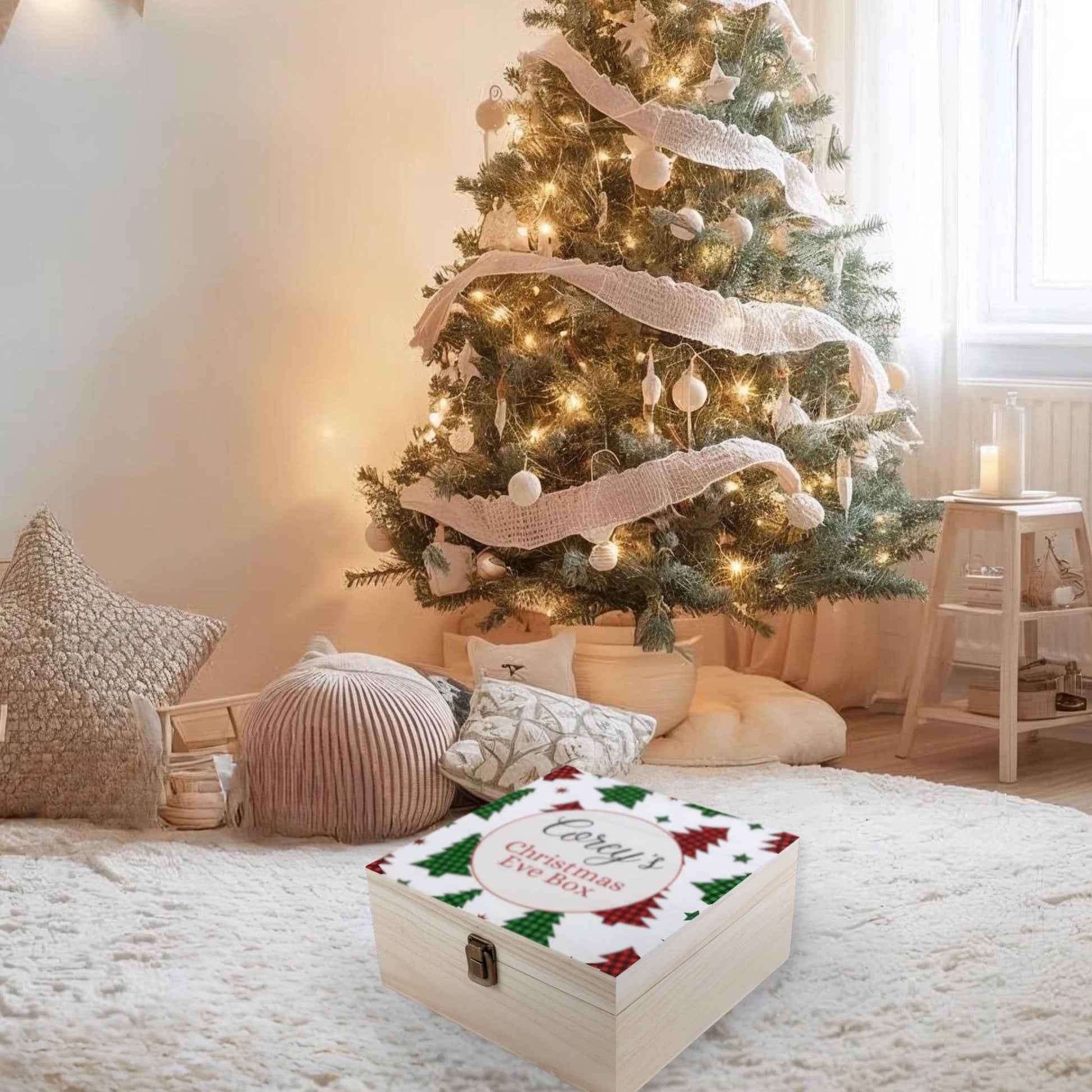 Personalised Wooden Christmas Eve Box – Printed Name Keepsake Box