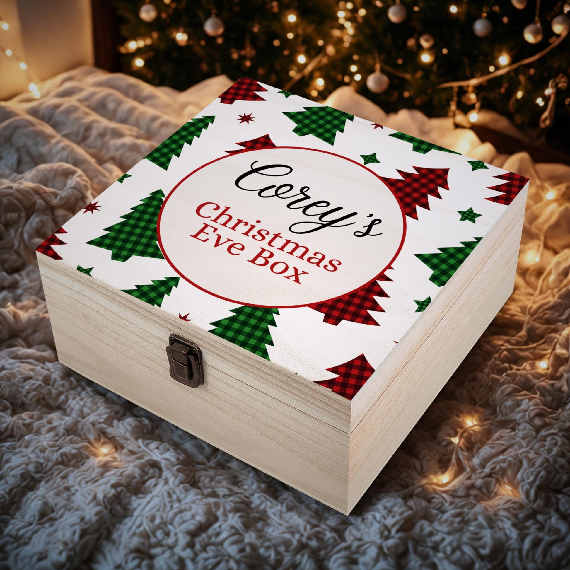 Personalised Wooden Christmas Eve Box – Printed Name Keepsake Box