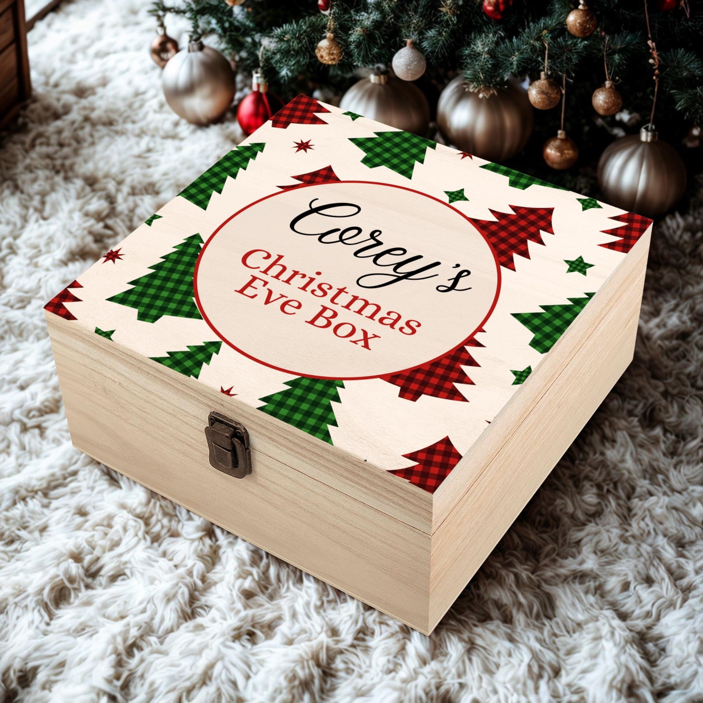 Personalised Wooden Christmas Eve Box – Printed Name Keepsake Box