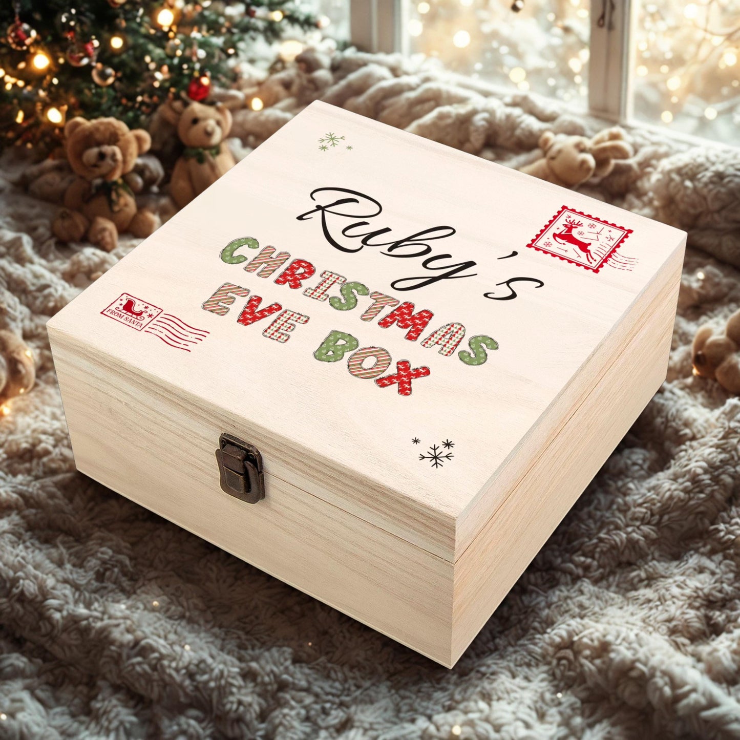 Personalised Wooden Christmas Eve Box – Printed Name Keepsake Box