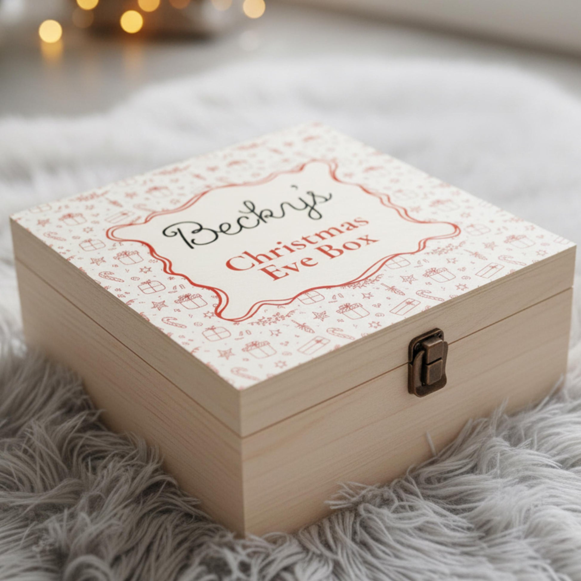 Personalised Wooden Christmas Eve Box – Printed Name Keepsake Box