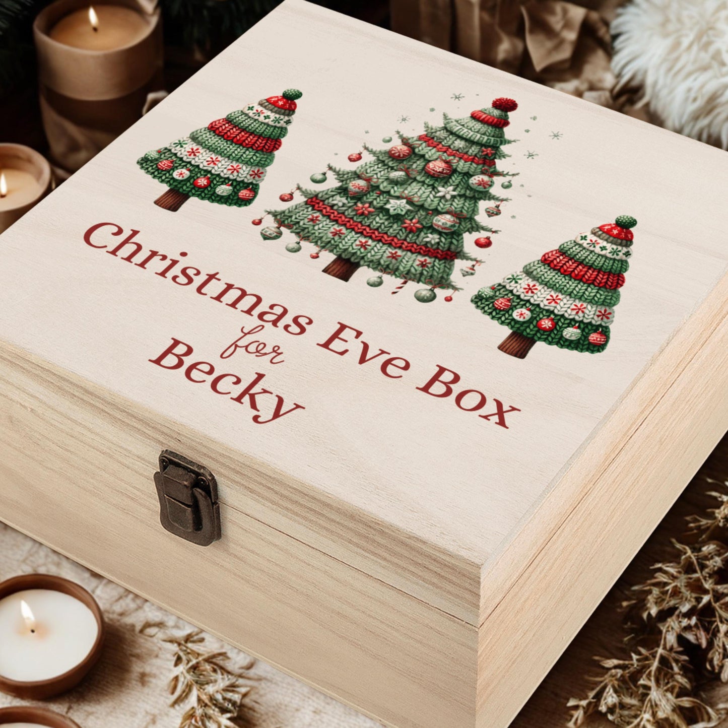 Personalised Wooden Christmas Eve Box – Printed Name Keepsake Box