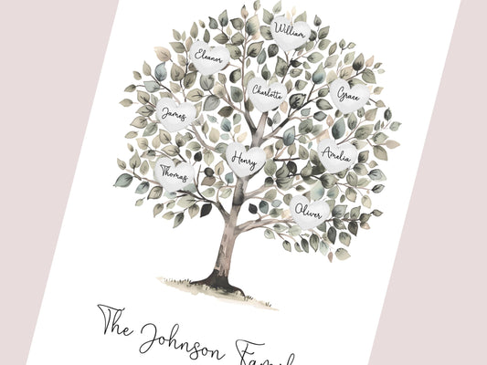 Family Tree Print Personalised | Custom Wall Art | A4, A5, Digital