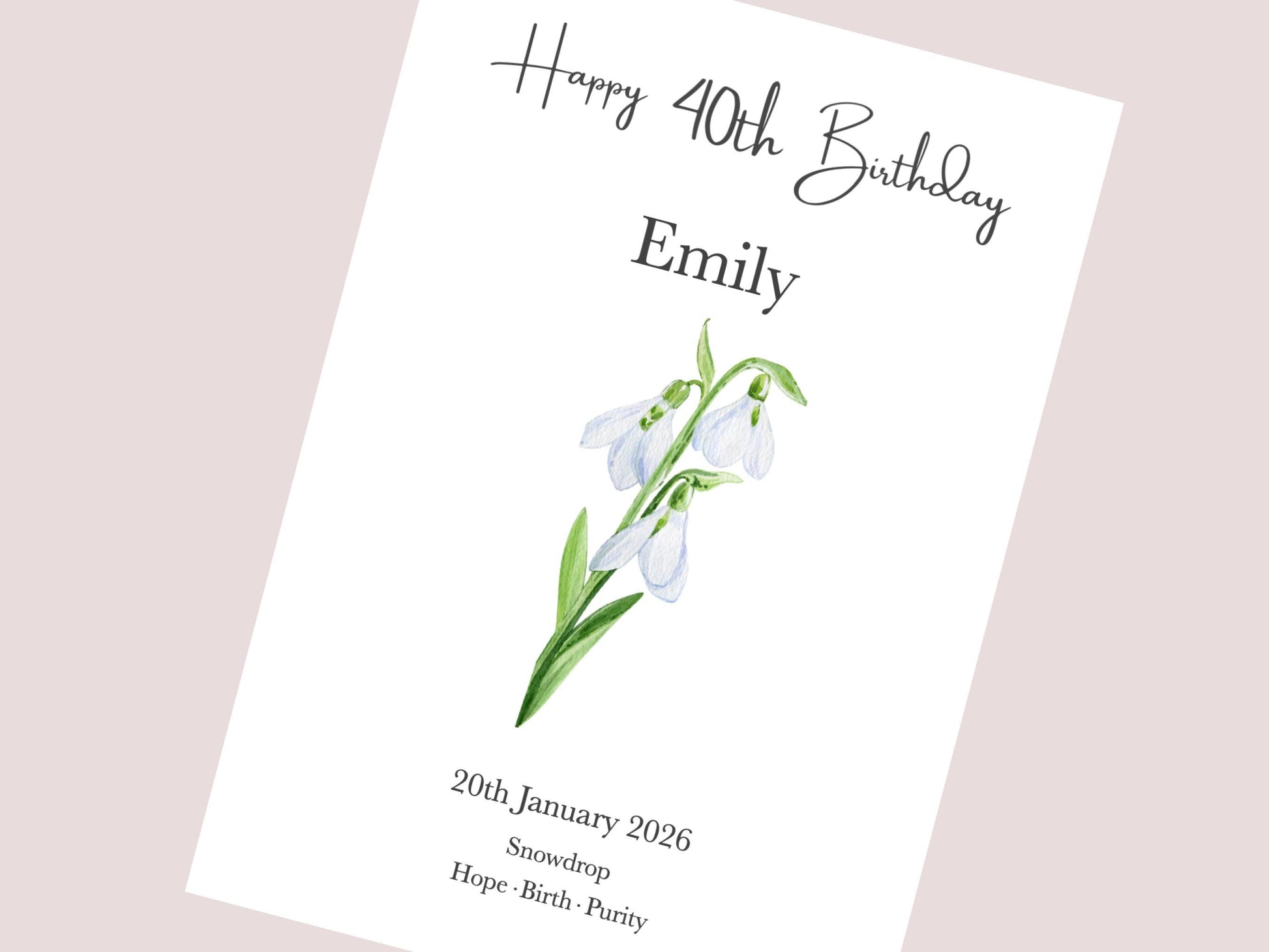 40th Birthday Gift Birth Flower Print For Her Personalised | Watercolour Illustration | A4, A5, Digital PDF
