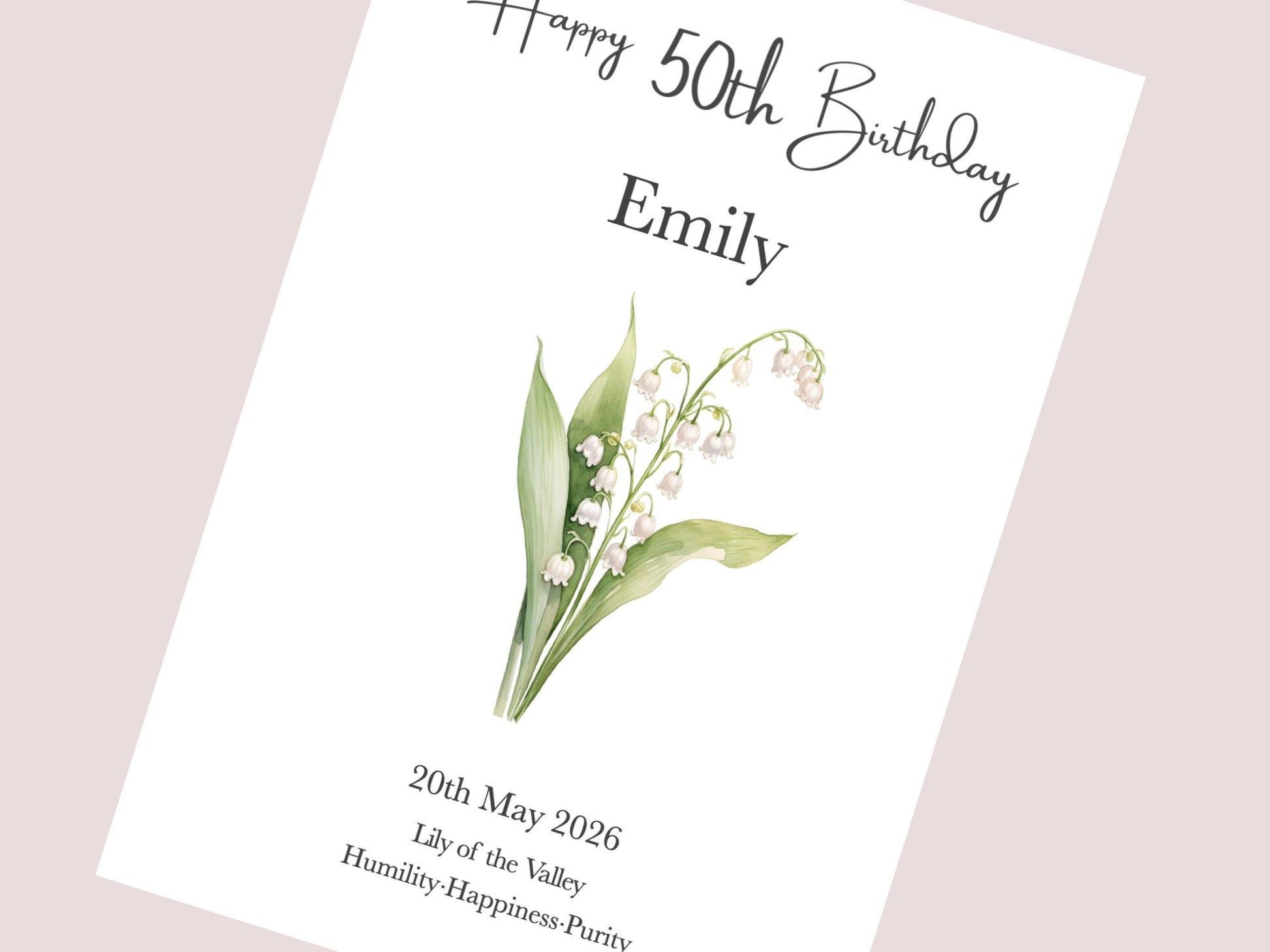 50th Birthday Gift Birth Flower Print For Her Personalised | Watercolour Illustration | A4, A5, Digital PDF