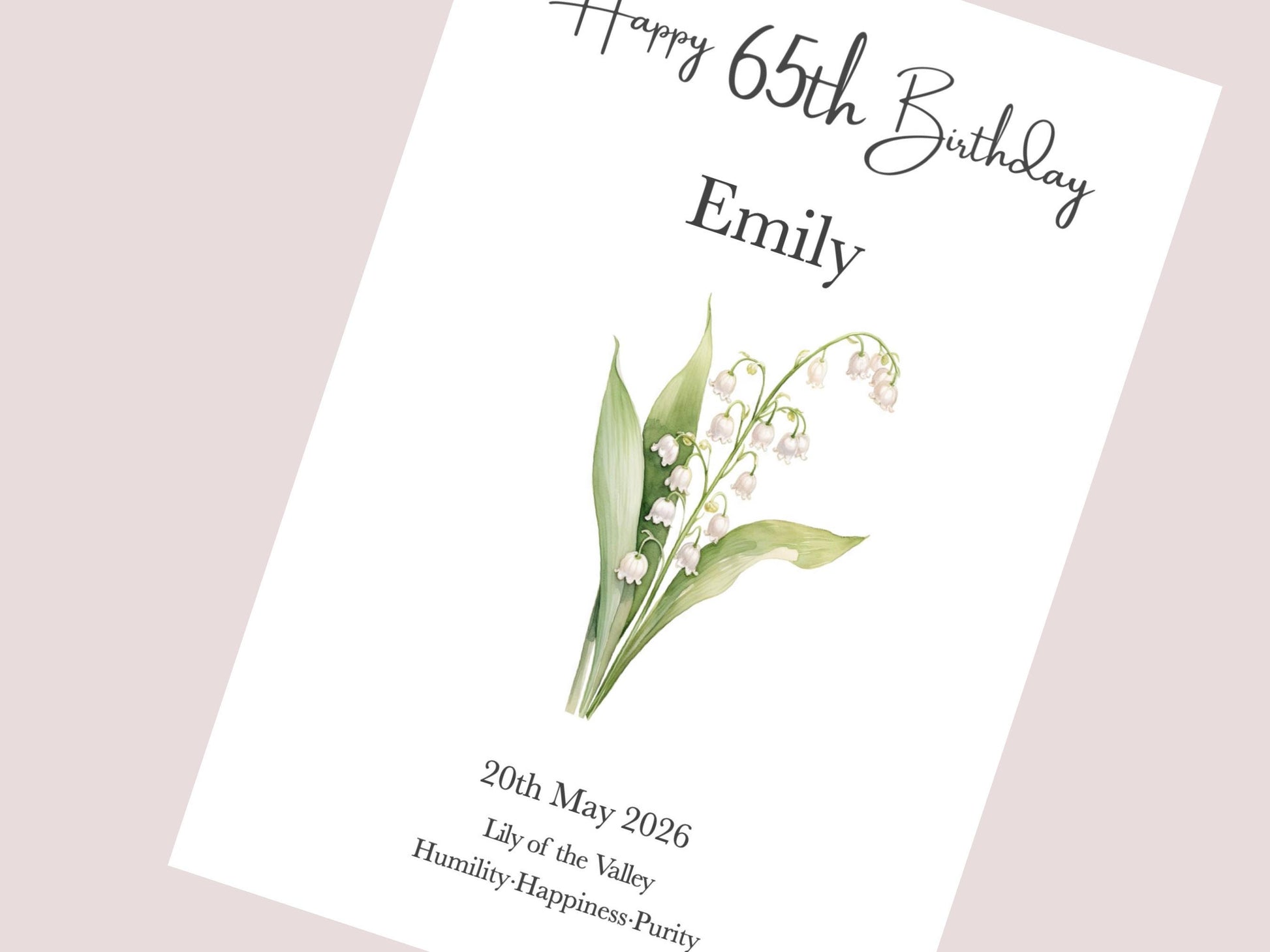 65th Birthday Gifts for Her | Personalised Birth Flower Print | Watercolour Illustration | A4, A5, Digital PDF