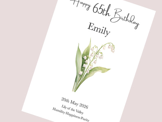 65th Birthday Gifts for Her | Personalised Birth Flower Print | Watercolour Illustration | A4, A5, Digital PDF